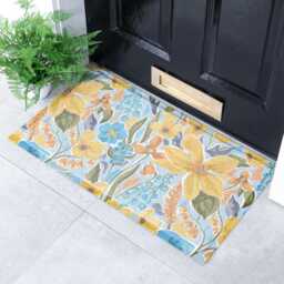 Yellow Flowers Doormat Recycled PVC, Anti-Slip Indoor Outdoor Mat - 70x40cm