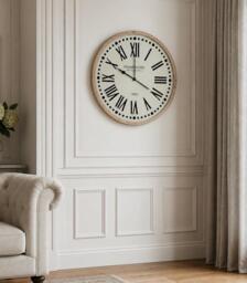 Grand Hotel Paris Style Wall Clock - Large Vintage Wooden Frame Roman Numerals Farmhouse Classic 83x83x6.5cm - thumbnail 1
