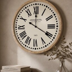 Grand Hotel Paris Style Wall Clock - Large Vintage Wooden Frame Roman Numerals Farmhouse Classic 83x83x6.5cm - thumbnail 2
