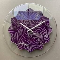 Hand Painted Glass Wall Clock Purple Wave Art, Silent Movement - thumbnail 1