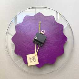 Hand Painted Glass Wall Clock Purple Wave Art, Silent Movement - thumbnail 3