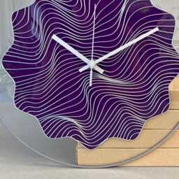 Hand Painted Glass Wall Clock Purple Wave Art, Silent Movement - thumbnail 2