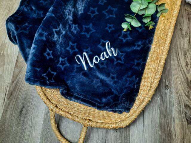 Personalised Baby Swaddle Wrap, Stars Or Hearts, Navy Mint Pink Blue, Soft & Fluffy - image 1