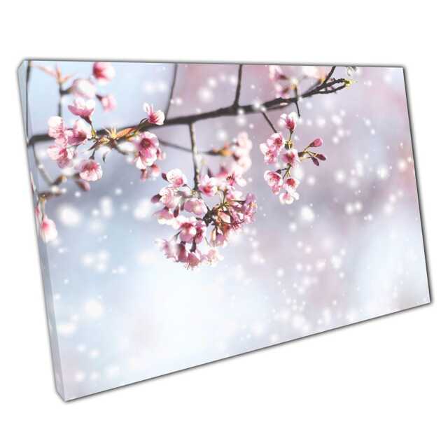 Himalayan Cherry Blossom Canvas Wall Art - Pink Winter Floral Print For Home Office Decor - image 1