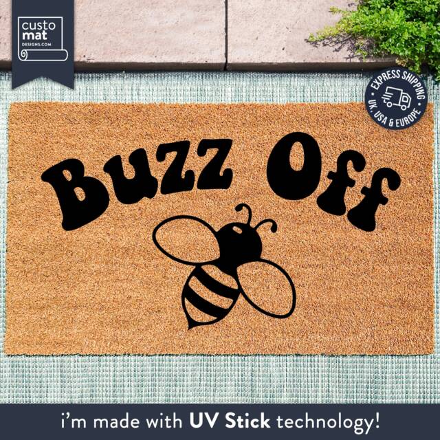 Buzz Off Bee Doormat - New Home Gift Funny Door Mat Rude Quote Rug Housewarming Custom Lover Idea Gifts - image 1