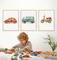 Retro Car Prints Kids' Room Wall Art Set - thumbnail 1