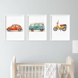 Retro Car Prints Kids' Room Wall Art Set - thumbnail 3