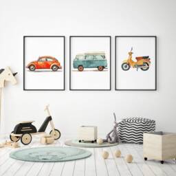 Retro Car Prints Kids' Room Wall Art Set - thumbnail 2