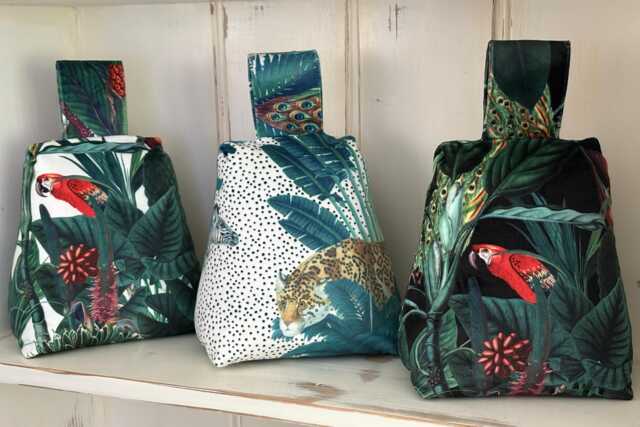Botanical Velvet Door Stop Handcrafted Jungle Print, Weighted Luxurious Feel - image 1