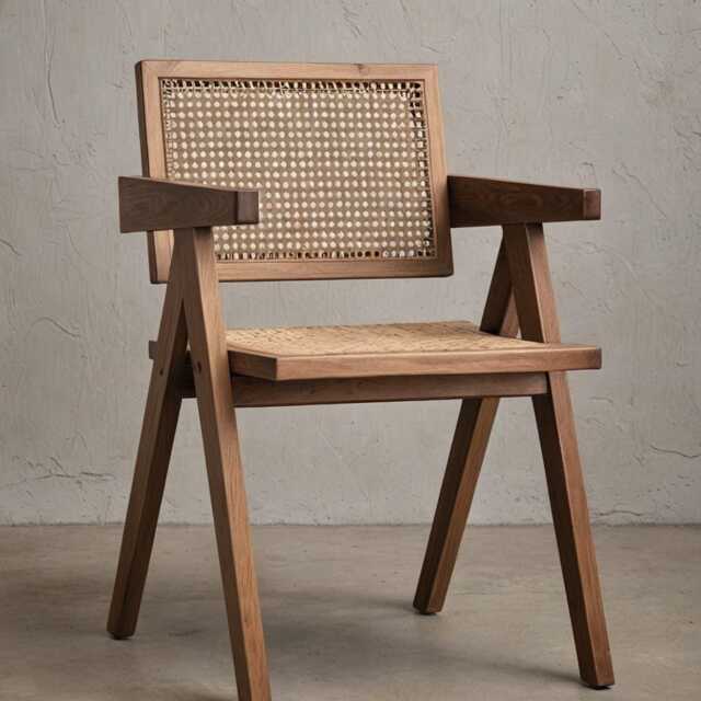 Dining Chair, Wood Rattan Accent For Living Room, Patio, Terrace, Bedroom & Lounge, Mid Century - image 1