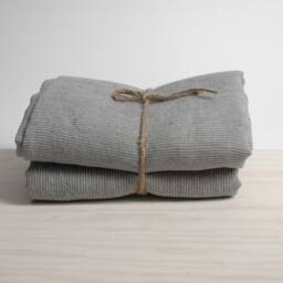 Set Of 2 Soft Linen Bath Towels Pure Fabric Sheets Natural & Light Blue Narrow Printstripes Stonewashed Linen Softened - thumbnail 4