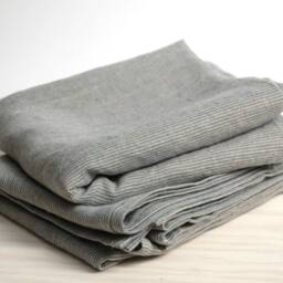 Set Of 2 Soft Linen Bath Towels Pure Fabric Sheets Natural & Light Blue Narrow Printstripes Stonewashed Linen Softened - thumbnail 2