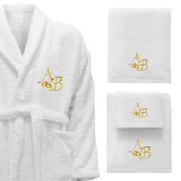 Bath Towels & Personalized Bathrobe - Ref. Wedding Marriage Gold