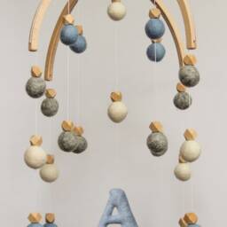 Baby Mobile Felt Balls - Pom Baby Nursery Mobile Nursery Crib Boy Hanging Blue Cot - thumbnail 2