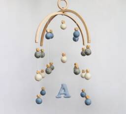 Baby Mobile Felt Balls - Pom Baby Nursery Mobile Nursery Crib Boy Hanging Blue Cot