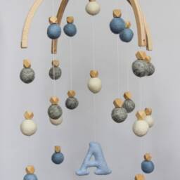 Baby Mobile Felt Balls - Pom Baby Nursery Mobile Nursery Crib Boy Hanging Blue Cot - thumbnail 3