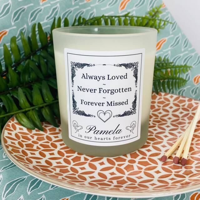 Personalised Bereavement With Sympathy Candle - Remembrance - Memoriam Always Loved Never Forgotten Forever Missed Frosted Glass Jar - image 1