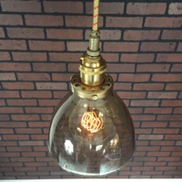 "Industrial Pendant Light -Brass 6"" Smoked Glass Cone Shade With Patented ""Huila" - thumbnail 3