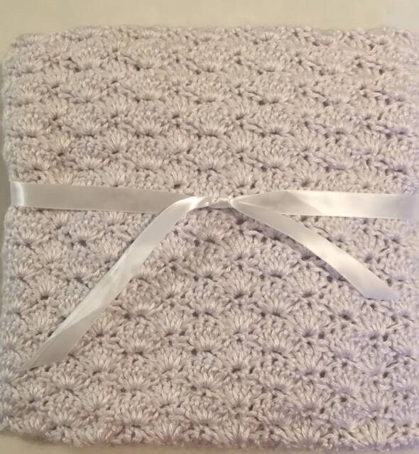 Handmade Crochet Baby Blanket White Acrylic Christening Gift - image 1