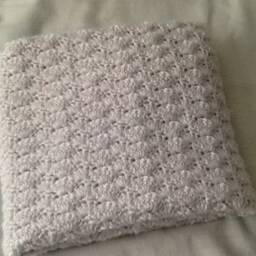 Handmade Crochet Baby Blanket White Acrylic Christening Gift - thumbnail 2