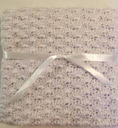 Handmade Crochet Baby Blanket White Acrylic Christening Gift - thumbnail 1