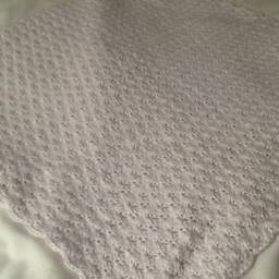 Handmade Crochet Baby Blanket White Acrylic Christening Gift - thumbnail 4