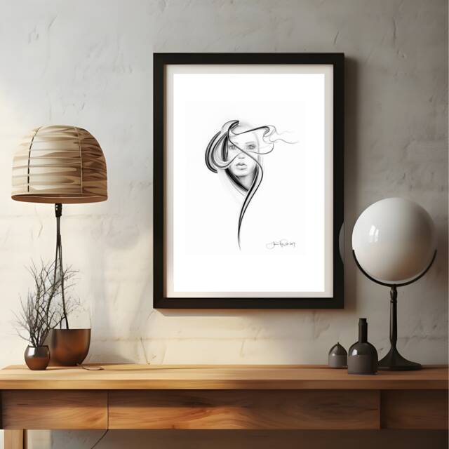 Minimalist Woman's Face Portrait Painting, Black & White Art, 11x14 - image 1