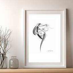 Minimalist Woman's Face Portrait Painting, Black & White Art, 11x14 - thumbnail 3