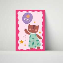 Cute Girly Cat Print - Kids Bedroom Poster Playroom Nursery Prints Girls Room Childrens Decor Purple Pink Affirmations - thumbnail 2