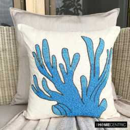 Blue Beaded Sea Creatures Pattern, Cotton Linen, Beach Style Throw Pillow Cover - Coral Treasure - thumbnail 3