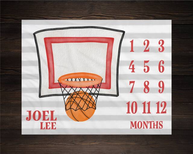 Basketball Milestone Blanket Monthly Growth Tracker Soft Sports Baby Shower Gift Newborn Watch Me Grow Boy - image 1