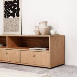 "Sideboard, Tv Cabinet, Bookshelf Sideboard, Oak Veneer With 2 Shelves & 3 Drawers ""Grass" - thumbnail 3
