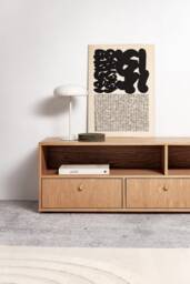 "Sideboard, Tv Cabinet, Bookshelf Sideboard, Oak Veneer With 2 Shelves & 3 Drawers ""Grass"