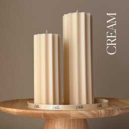 Ribbed Pillar Soy Wax Candle Set Unscented Decorative Candles - thumbnail 3