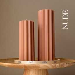 Ribbed Pillar Soy Wax Candle Set Unscented Decorative Candles - thumbnail 2