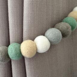 Neutral Mint Grey Felt Ball Curtain Tie Backs - Pom Hold Custom Nursery Decor Baby Gift Colourful Pull - thumbnail 3