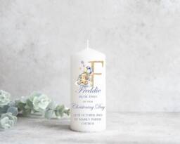 Personalised Christening Baptism Candle Naming Day Memory Keepsake Gift Unisex Boy Girl, Initial New Baby Godparents, Present Pink Blue - thumbnail 1
