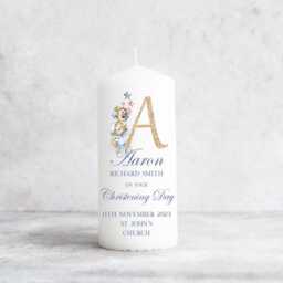 Personalised Christening Baptism Candle Naming Day Memory Keepsake Gift Unisex Boy Girl, Initial New Baby Godparents, Present Pink Blue - thumbnail 2