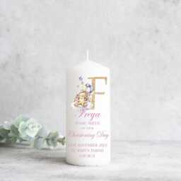 Personalised Christening Baptism Candle Naming Day Memory Keepsake Gift Unisex Boy Girl, Initial New Baby Godparents, Present Pink Blue - thumbnail 3