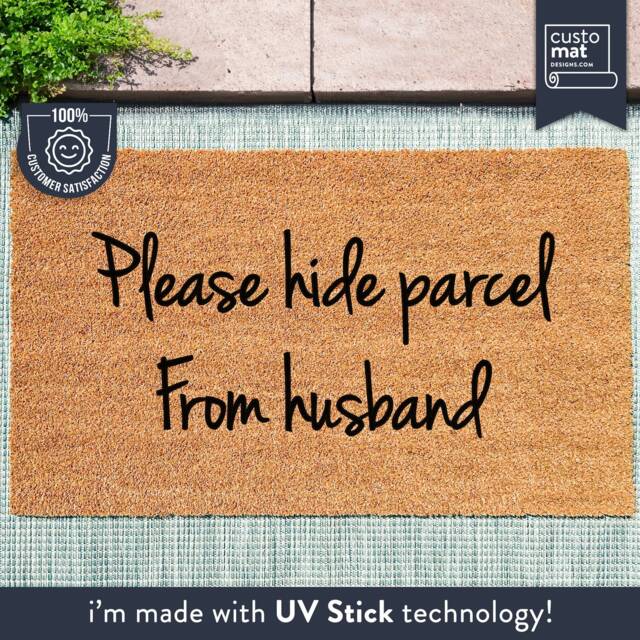 Please Hide Parcel From Husband - Funny Welcome Mat Custom Coir Doormat Housewarming Gift - image 1