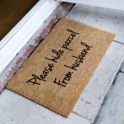 Please Hide Parcel From Husband - Funny Welcome Mat Custom Coir Doormat Housewarming Gift - thumbnail 2