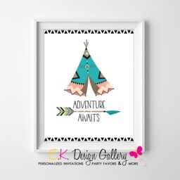Tribal Boho Print, Wall Decor Adventure Awaits, Teepee Indian Art - Instant Download 8x10 - thumbnail 3