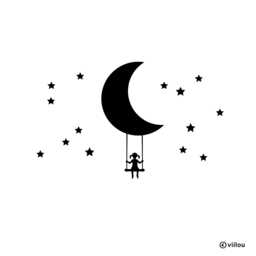 Wall Tattoo Moon With Child On Swing Silhouette Stickers Nursery Decals Stars Illustration Tattoos Children Motifs Kids - thumbnail 1