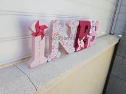 Wooden Letter Or First Name To Put, Baby Room Letter, Decorative Letters With Liberty Theme & Windmill - thumbnail 1