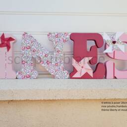 Wooden Letter Or First Name To Put, Baby Room Letter, Decorative Letters With Liberty Theme & Windmill - thumbnail 2