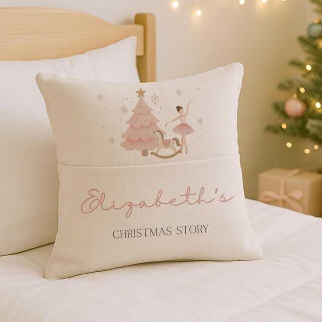 Personalised Ballerina Christmas Story Cushion - First Xmas Keepsake Girl Gifts - image 1