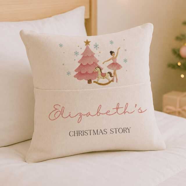 Personalised Ballerina Christmas Story Cushion - First Xmas Keepsake Girl Gifts - image 1