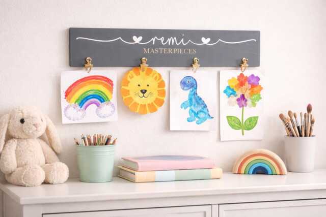 Personalised Wood Art Display Sign - Children's Masterpieces, Playroom Wall Decor - image 1