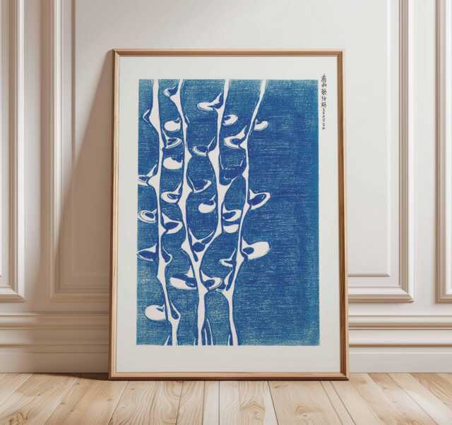 Japanese Wave Wall Art Print, Blue Abstract Poster, Zen Wabi Sabi Artwork, Minimalist Asian Ink Painting Home Decor - image 1
