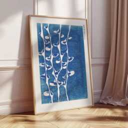 Japanese Wave Wall Art Print, Blue Abstract Poster, Zen Wabi Sabi Artwork, Minimalist Asian Ink Painting Home Decor - thumbnail 2
